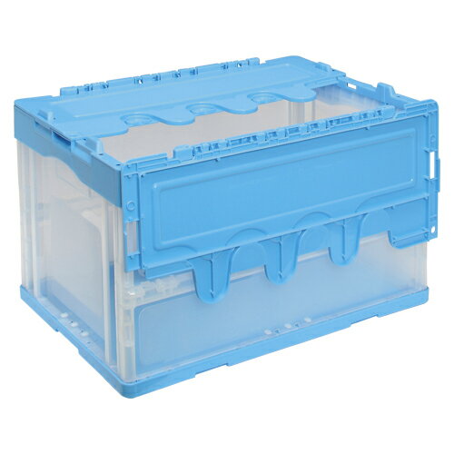 【特徴】 ●フタ一体タイプ(スライドロック付) カラー：ブルー 材質：PP原産国:日本カラー(色):ブルー透明内寸:493×335×309mm折りたたみ時外寸:530×366×95mm圧縮荷重:6220N(630kgf)【送料について】北海道、沖縄、離島は送料を頂きます。
