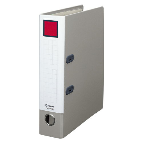 キング レバーリングファイル D A4タテ 3775GXクレJANコード：4971660029952寸法:高さ 307mm ×幅 277mm × 背幅/奥行き 69mmサイズ A4 タテ型とじ厚/内径/収納幅(mm) 53適正収納枚数500枚書類の端がそろうレバータイプのDリングファイル。棚からスムーズに取り出しができるフィンガーホール付き。貼り表紙タイプはこちら。●カラー／グレー●サイズ／A4タテ●寸法／タテ307×ヨコ275×背幅73mm●とじ厚／53mm●収容枚数／500枚●リング内径／53mm●表紙材質／オレフィン素材貼り表紙（芯材：古紙パルプ配合率100％）●仕様／D型レバーリング式綴じ具●カラーインデックス1組付●穴数／2穴（80mmピッチ）●背見出し紙は抜き差し可能●単位／1冊●メーカー品番／3775GXクレ【送料について】北海道、沖縄、離島は送料を頂きます。