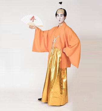 MENコス お殿様 金 袴 コスチューム 前合わせ 羽織 一体型 殿様カツラ 宴会 演劇 学園祭 ハロウィン(代引不可)【送料無料】