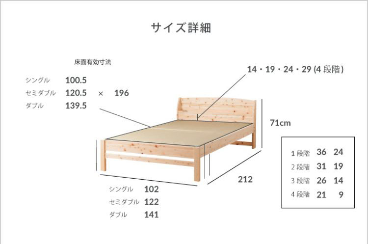 ベッドフレーム セミダブル 棚コンセント付 島根県産・高知四万十産ひのき畳ベッド ベットフレーム ベッド ベット 寝具 インテリア 家具 TCB243 SD セミダブルサイズ SDサイズ(代引不可)【送料無料】 [2]