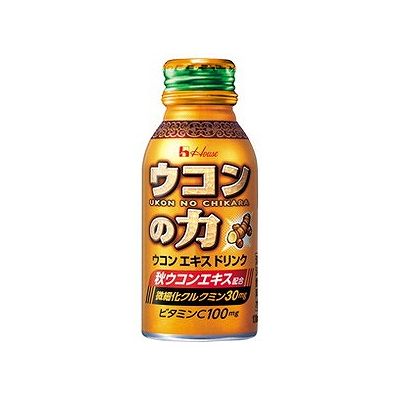 商品概要メーカー：ハウスウェルネスフーズ商品名：【軽】ウコンの力100mL区分：食品内容量：100mL1本商品概要：秋ウコンの健康成分を凝縮した秋ウコンエキスを配合したウコンエキスドリンクです。微細化加工したウコン色素原料「微細化クルクミン」を30mg配合し、製品中のクルクミンと安定分散化させています。ウコン特有の土臭さと苦味を抑えた、スッキリとしたおいしさにもこだわりましたJANコード：4530503700016商品コード：124700973商品の説明秋ウコンの健康成分を凝縮した秋ウコンエキスを配合したウコンエキスドリンクです。微細化加工したウコン色素原料「微細化クルクミン」を30mg配合し、製品中のクルクミンと安定分散化させています。ウコン特有の土臭さと苦味を抑えた、スッキリとしたおいしさにもこだわりました使用上の注意■軽く2〜3回振ってお飲みください。強く振って開栓すると、内容液が飛び散ることがあります。■1日1本を目安にお飲みください。■開栓後は早めにお飲みください。■衣服などにつきますとシミになりますので、ご注意ください。■ウコンの成分が沈殿することがあります。■加熱、冷凍、容器への衝撃によって、容器が破損することがあります。成分【原材料】果糖ぶどう糖液糖、秋ウコンエキス、デキストリン、食塩、酸味料、ビタミンC、増粘多糖類、ウコン色素、イノシトール、香料、ナイアシン、甘味料（スクラロース、アセスルファムK、ソーマチン）、環状オリゴ糖、ビタミンE、ビタミンB6、酸化 防止剤（カテキン）【栄養成分】エネルギー：24kcal、脂質：0g、ナトリウム：32mg、ビタミンB6：0.7mg、たんぱく質：0g、炭水化物：6g、ビタミンC：100mg、ビタミンE：1mg、クルクミン：30mg賞味期限／使用期限（製造から）1年メーカー名ハウスウェルネスフーズ内容量100mL1本商品区分食品※予告なくパッケージリニューアルをされる場合がございますがご了承ください。※パッケージ変更に伴うご返品はお受け致しかねます。※メーカーの都合により予告なくパッケージ、仕様等が変更となる場合がございます。※当店はJANコードにて管理を行っている為、それに伴う返品、交換等はお受けしておりませんので事前にご了承の上お買い求めください。【送料について】北海道、沖縄、離島は送料を頂きます。