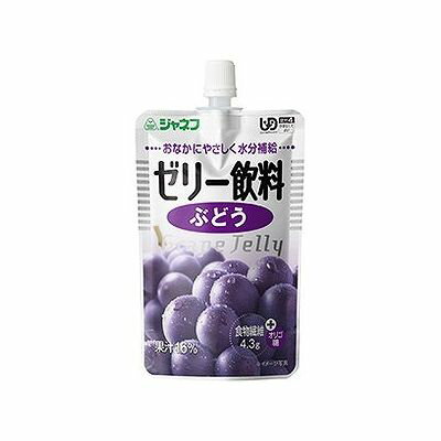 商品概要メーカー：キユーピー商品名：【軽】ジャネフゼリー飲料ぶどう（100g）区分：食品内容量：100g商品概要：加齢により飲み込む力が低下することで、食品が誤って気管に入りやすくなることが知られています。この現象は水分の多い食品を食べる時に起こりやすく、水分が分離したゼリー状食品も原因の一つとなるため、ゼリー状食品で水分補給を行う介護現場では特に配慮が必要です。「ジャネフゼリー飲料」は水分が分離しにくく、飲み込みやすいなめらかな食感のゼリー飲料です。JANコード：4901577038235商品コード：070922223商品の説明加齢により飲み込む力が低下することで、食品が誤って気管に入りやすくなることが知られています。この現象は水分の多い食品を食べる時に起こりやすく、水分が分離したゼリー状食品も原因の一つとなるため、ゼリー状食品で水分補給を行う介護現場では特に配慮が必要です。「ジャネフゼリー飲料」は水分が分離しにくく、飲み込みやすいなめらかな食感のゼリー飲料です。保存方法直射日光を避け、常温で保存してください。使用方法・必要量を器に移し、スプーンなどで少しずつ使用してください。成分【原材料】ぶどう、砂糖類（果糖ぶどう糖液糖、砂糖）、ガラクトオリゴ糖、食物繊維、糊料（増粘多糖類）、香料、酸味料、pH調整剤、着色料（アントシアニン、クチナシ）、酸化 防止剤（ローズマリー抽出物【栄養成分】1袋（100g）当たりエネルギー56kcalたんぱく質0．0g脂質0．0g糖質12．3g食物繊維4．3gナトリウム31mg（ガラクトオリゴ糖）2．1g（水分）83．4g賞味期限／使用期限（製造から）1年メーカー名キユーピー内容量100g商品区分食品※予告なくパッケージリニューアルをされる場合がございますがご了承ください。※パッケージ変更に伴うご返品はお受け致しかねます。※メーカーの都合により予告なくパッケージ、仕様等が変更となる場合がございます。※当店はJANコードにて管理を行っている為、それに伴う返品、交換等はお受けしておりませんので事前にご了承の上お買い求めください。【送料について】北海道、沖縄、離島は送料を頂きます。