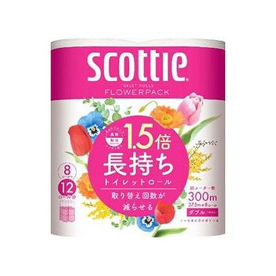 商品概要メーカー：日本製紙クレシア商品名：スコッティフラワーパック1．5倍長持ちダブル（8ロール）区分：日用雑貨内容量：37．5m×8巻商品概要：取替え回数が減らせる長持ちトイレットペーパーJANコード：4901750263508商品コード：103406517商品の特徴●8ロールで12ロール分の長さ●たっぷり使えて取り替えの手間を軽減●省スペース化で保管もスッキリ●家庭用トイレホルダー適応サイズ●くつろぎの花の香りつき●当社独自のふんわりキープ長巻製法によるやわらか長持ちロール発売元／製造元／輸入元日本製紙クレシア※予告なくパッケージリニューアルをされる場合がございますがご了承ください。※パッケージ変更に伴うご返品はお受け致しかねます。※メーカーの都合により予告なくパッケージ、仕様等が変更となる場合がございます。※当店はJANコードにて管理を行っている為、それに伴う返品、交換等はお受けしておりませんので事前にご了承の上お買い求めください。【送料について】北海道、沖縄、離島は送料を頂きます。