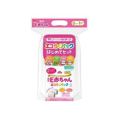 商品概要メーカー：森永乳業商品名：【軽】森永E赤ちゃんエコらくパックはじめてセット（400g×2袋）区分：食品内容量：400g×2袋商品概要：【0ヶ月〜1歳ごろまで】「エコ」で「らく」で「コンパクト」な粉ミルクJANコード：4902720134576商品コード：014107791商品の特徴牛乳たんぱく質を消化吸収の良いペプチドとし、ミルクのアレルゲン性に配慮したミルクです（但し、ミルクアレルギー疾患用ではありません）。3種類のオリゴ糖配合で、さらに母乳に近づけました。エコ・らく・コンパクトな日本初の「入れかえタイプ」の粉ミルクです。エコらくパックをご使用いただく際は、まず「はじめてセット」をご用意ください。原材料／成分／素材／材質乳糖、調整脂肪（パーム油、パーム核油、ヒマワリ油、サフラワー油、エゴマ油）、乳清たんぱく質消化物、デキストリン、カゼイン消化物、乳糖分解液（ラクチュロース）、ガラクトオリゴ糖液糖、ラフィノース、精製魚油、アラキドン酸含有油、L−カルニチン、レシチン（大豆由来）、炭酸カルシウム、塩化マグネシウム、塩化カルシウム、塩化カリウム、ビタミンC、リン酸三カルシウム、炭酸ナトリウム、リン酸水素二カリウム、ラクトフェリン消化物、コレステロール、炭酸カリウム、ピロリン酸第二鉄、ビタミンE、タウリン、硫酸亜鉛、シチジル酸ナトリウム、ビタミンD3、パントテン酸カルシウム、ニコチン酸アミド、イノシトール、ウリジル酸ナトリウム、ビタミンA、硫酸銅、5−アデニル酸、イノシン酸ナトリウム、グアニル酸ナトリウム、ビタミンB1、ビタミンB2、ビタミンB6、葉酸、βーカロテン、ビオチン、ビタミンB12栄養成分【100g当たり】エネルギー512kcal、たんぱく質11．0g、脂質27．0g、炭水化物57．0g、ナトリウム140mg、カルシウム380mgその他ビタミンA：410μg、ビタミンB1：0．35mg、ビタミンB2：0．7mg、ビタミンB6：0．3mg、ビタミンB12：1．2μg、ビタミンC：60mg、ビタミンD：6．5μg、ビタミンE：10mg、ビタミンK：25μg、リン：210mg、カリウム：495mg、マグネシウム：45mg、鉄：6mg、銅：0．32mg、亜鉛：3．0mg、マンガン：24μg、ナイアシン：3．5mg、葉酸：100μg、パントテン酸：4mg、ビオチン：15μg、コレステロール：46mg、β−カロテン：45μg、リノール酸：3．0g、α−リノレン酸：0．4g、アラキドン酸（ARA）：35mg、ドコサヘキサエン酸（DHA）：70mg、イノシトール：60mg、コリン：80mg、L−カルニチン：12mg、ラクトフェリン消化物：50mg、シスチン：200mg、タウリン：20mg、リン脂質：850mg、スフィンゴミエリン：50mg、ヌクレオチド：8mg、ラクチュロース：300mg、ラフィノース：500mg、ガラクトオリゴ糖：500mg、塩素：310mg、灰分：2．3g、水分：2．7gアレルギー表示乳成分、大豆商品仕様／内容セット内容：専用ケース・専用スプーン1本・つめかえ用／400g×2袋入・説明書賞味期限／使用期限（製造から）540日発売元／製造元／輸入元森永乳業※予告なくパッケージリニューアルをされる場合がございますがご了承ください。※パッケージ変更に伴うご返品はお受け致しかねます。※メーカーの都合により予告なくパッケージ、仕様等が変更となる場合がございます。※当店はJANコードにて管理を行っている為、それに伴う返品、交換等はお受けしておりませんので事前にご了承の上お買い求めください。【送料について】北海道、沖縄、離島は送料を頂きます。