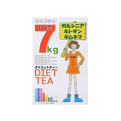 商品概要メーカー：昭和製薬商品名：【軽】目標7kgダイエットティー（3g×30包入）区分：食品内容量：3g×30包商品概要：●ガルシニアやキトサン、ギムネマシルベスタをを配合した健康茶です。●毎日の美容と健康維持にお役立てください。●ホットでもアイスでもおいしく召し上がれます。JANコード：4987351200838商品コード：077600412商品の説明○ガルシニアやキトサン、ギムネマシルベスタをを配合した健康茶です。○毎日の美容と健康維持にお役立てください。○ホットでもアイスでもおいしく召し上がれます。使用上の注意≪定められた使用法を守ること≫◆アレルギーなど体質に合わない場合もございますので、ご利用後、体調のすぐれない場合は、ご利用を中止してください。また、過剰摂取は控えてください。◆妊産婦の方でもお飲みいただけます。保存方法◆高温又は、直射日光のあたる場所には保存しないでください。◆乳幼児・小児の手の届かないところに置いてください。使用方法お召し上がり方マグカップまたは急須の場合ティーバッグ1袋に200ccの熱湯で2分間。2煎目までおいしくお飲みいただけます。＊1日3袋を目安にお召し上がりください。やかんで煮出す場合500−700ccの熱湯にティーバッグ1袋をいれ弱火で3分間。＊濃く出るので経済的です。1日1袋を目安にお召し上がりください。成分原材料ギムネマ茶ウーロン茶はとむぎ茶杜仲茶プーアル茶緑茶どくだみ茶ガルシニアキトサン（かに由来）栄養成分表（1杯200ccあたり）エネルギー/2kcaLたんぱく質/0．0g脂質/0．0g炭水化物/0．6gナトリウム/4．2mg＊1ティーバッグを沸騰水200ccに浸し、2分間放置した後ただちにろ過し、そのろ液について試験賞味期限／使用期限（製造から）3年メーカー名昭和製薬内容量3g×30包商品区分食品※予告なくパッケージリニューアルをされる場合がございますがご了承ください。※パッケージ変更に伴うご返品はお受け致しかねます。※メーカーの都合により予告なくパッケージ、仕様等が変更となる場合がございます。※当店はJANコードにて管理を行っている為、それに伴う返品、交換等はお受けしておりませんので事前にご了承の上お買い求めください。【送料について】北海道、沖縄、離島は送料を頂きます。