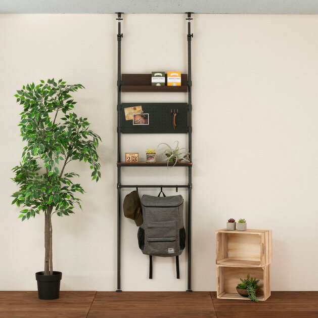 ルミナスノワール 壁面収納 突っ張りラック 60W 幅65cm ポール径25mm パンチングボード付き 突っ張りテンションラック 突っ張り(代引不可)【送料無料】