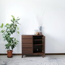 サイドボード 約幅80×奥行42.5×高さ84cm ブラウン ルーバー 脚付き リビングボード ダイニング インテリア家具【送料無料】 (代引不可)