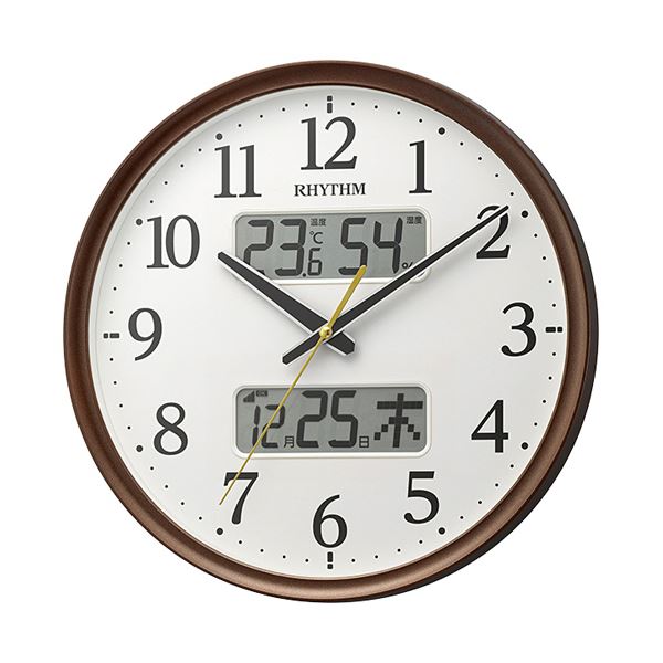 リズム 電波掛時計フィットウェーブリブA03 温度湿度カレンダー表示付 茶メタリック 8FYA03SR06 1台 (代引不可)
