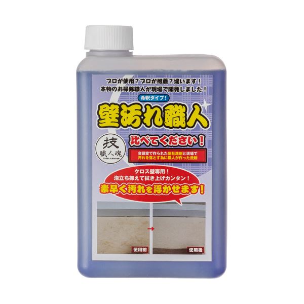 ■商品内容壁紙やビニールクロスなどの壁汚れ専用洗剤！●詰替え用1000mlです。●壁汚れ職人は壁紙やクロス壁に浸透し汚れを浮かせることができるので、泡立ちが少なく拭き取りが簡単に行えます。●連続して広い範囲を施工する場合は下側から上に向かって施工を進めると垂れシミなどもつかずよりキレイに仕上がります。■商品スペックタイプ：詰替内容量：1000ml液性：アルカリ性成分：ノニオン系界面活性剤(ポリオキシチレンアルキルエーテル1%)その他仕様：●希釈タイプシリーズ名：技職人魂【商品のリニューアルについて】メーカー都合により、予告なくパッケージデザインおよび仕様（香り等）が変わる場合がございます。予めご了承ください。■送料・配送についての注意事項●本商品の出荷目安は【1 - 5営業日　※土日・祝除く】となります。●お取り寄せ商品のため、稀にご注文入れ違い等により欠品・遅延となる場合がございます。●本商品は仕入元より配送となるため、沖縄・離島への配送はできません。