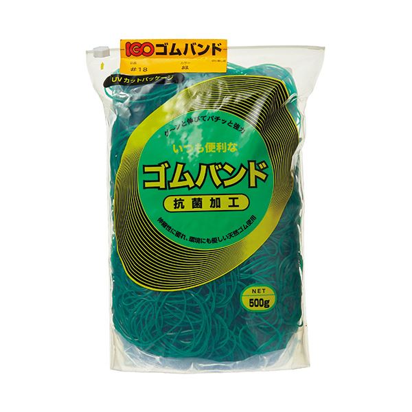 （まとめ）アイジーオー ゴムバンド #18 緑500g #18-TG-M 1袋【×3セット】 (代引不可)