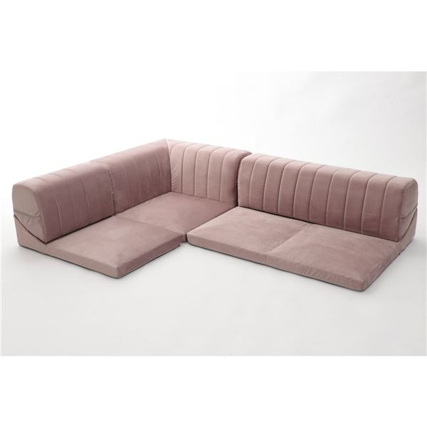 ソファー コーナー 3点セット 2P:100×50-100×36cm ベロア生地 ピンク ウレタンフォーム リビング インテリア家具 (代引不可) [2]