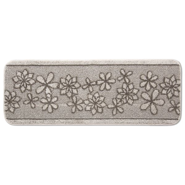 【3個セット】 花柄 キッチンマット/台所マット 【ベージュ】 45×120cm 長方形 防滑加工 『ベルラ』 〔キッチン用品 台所用品〕