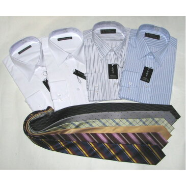 メンズビジネス10点福袋(ワイシャツ4枚&ネクタイ6点) 1週間コーディネート Lサイズ 【10点お得セット】