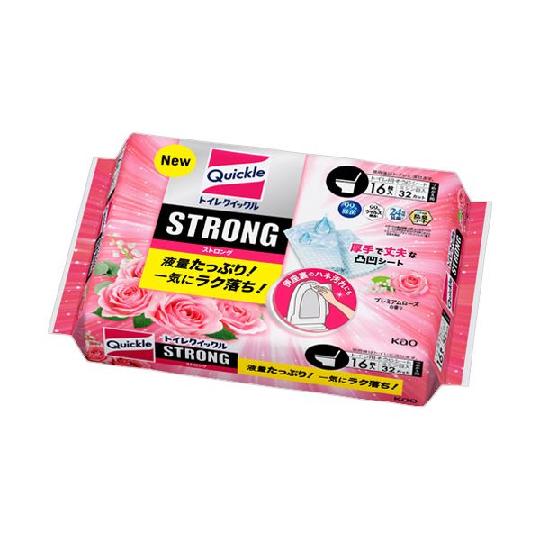 （まとめ） 花王トイレクイックル STRONG プレミアムローズの香り つめかえ用 1パック（16枚：8枚×2個..