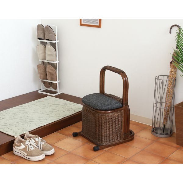 ラタン つかまり収納ステッキ BR ブラウン【代引不可】 [2]