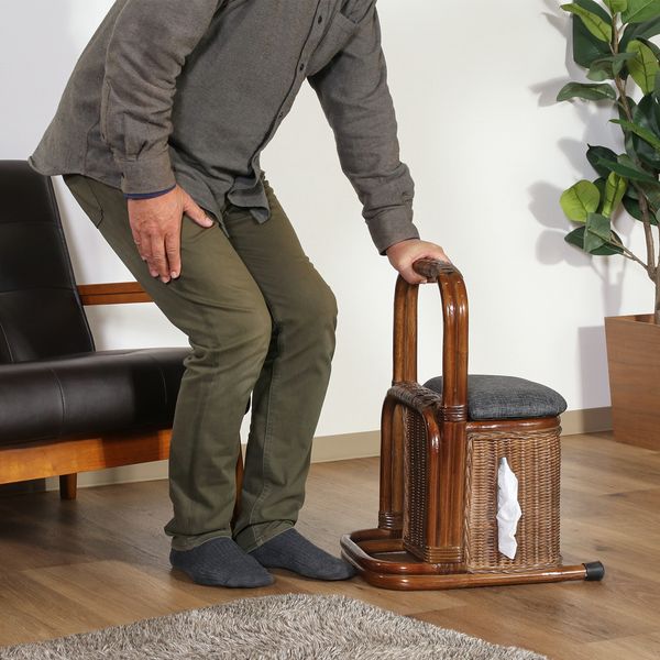 ラタン つかまり収納ステッキ BR ブラウン【代引不可】 [3]