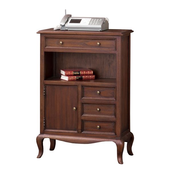 猫足電話台/FAX台 【幅61cm】 木製 扉/引き出し収納付き 『ウェール』 アンティーク調家具 【完成品】 ..