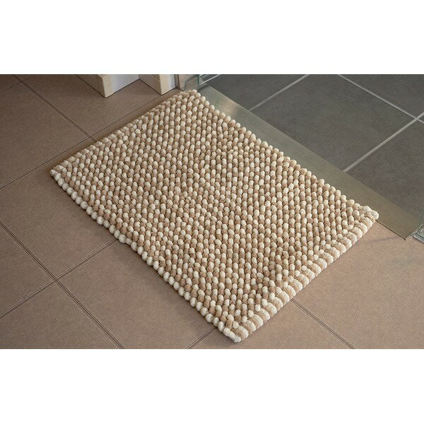 バスマット 約40×60cm ブラウン 速乾 吸水 無地調 ミックス色 手織り インド産 綿混 ボリューム 凹凸感 ポコポコ 風呂マット【代引不可】