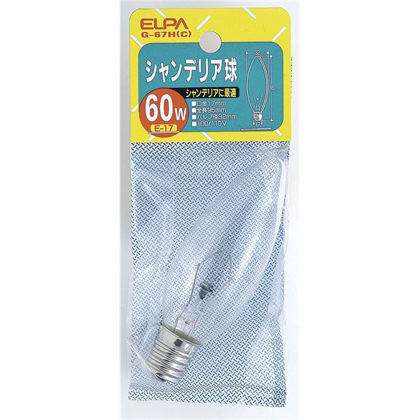 （まとめ） ELPA シャンデリア球 電球 60W E17 クリア G-67H（C） 【×20セット】 (代引不可)