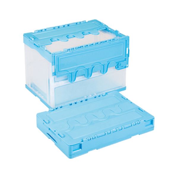 岐阜プラスチック工業 折りたたみコンテナー 蓋付 60L 透明ブルー CF-S61NR BTM (代引不可)