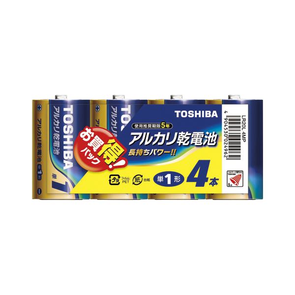 (まとめ) 東芝 TOSHIBA アルカリ乾電池 LR20L4MP 4本入 【×3セット】