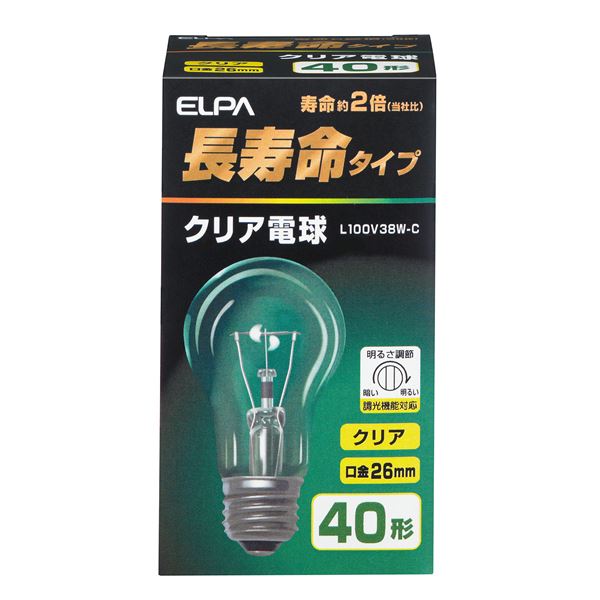 ■サイズ・色違い・関連商品関連商品の検索結果一覧はこちら■商品内容【ご注意事項】・この商品は下記内容×35セットでお届けします。■商品スペック■定格電圧：100V■ 定格消費電力：38W■ 定格寿命：約2，000時間■ 全光束：460lm■ 本体サイズ：全長98×バルブ径55(mm)■ 口金：E26■ カラー：クリア●寿命約2倍(当社比)● 玄関、洗面所やトイレに最適● 調光機能対応● キラキラした輝きの強い光が得られるバルブが透明の電球です。■送料・配送についての注意事項●本商品の出荷目安は【2 - 6営業日　※土日・祝除く】となります。●お取り寄せ商品のため、稀にご注文入れ違い等により欠品・遅延となる場合がございます。●本商品は仕入元より配送となるため、沖縄・離島への配送はできません。[ L100V38W-C ]