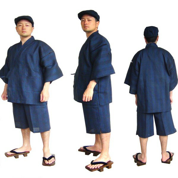 纏(まとい)織甚平 キングサイズ 紺 5L