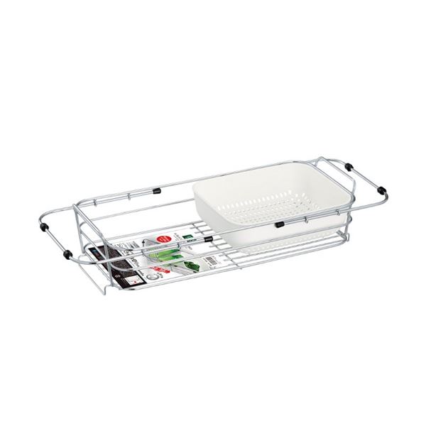 水切りラック 水切りかご 約幅19.2cm ホワイト スリムタイプ 伸縮式 スライドアーム ザル付 銀イオン ..