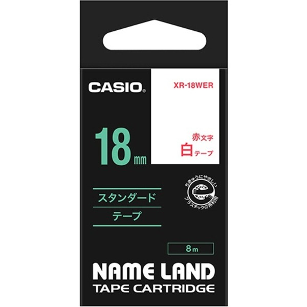 （まとめ） カシオ CASIO ネームランド NAME LAND スタンダードテープ 18mm×8m 白／赤文字 XR-18WER 1個 【×4セット】 (代引不可)