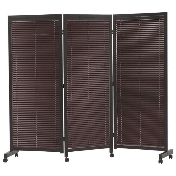 ルーバースクリーン(パーテーション/衝立) 3連 幅192cm×奥行40cm×高さ165cm キャスター付き MS-8113BR ブラウン (代引不可)