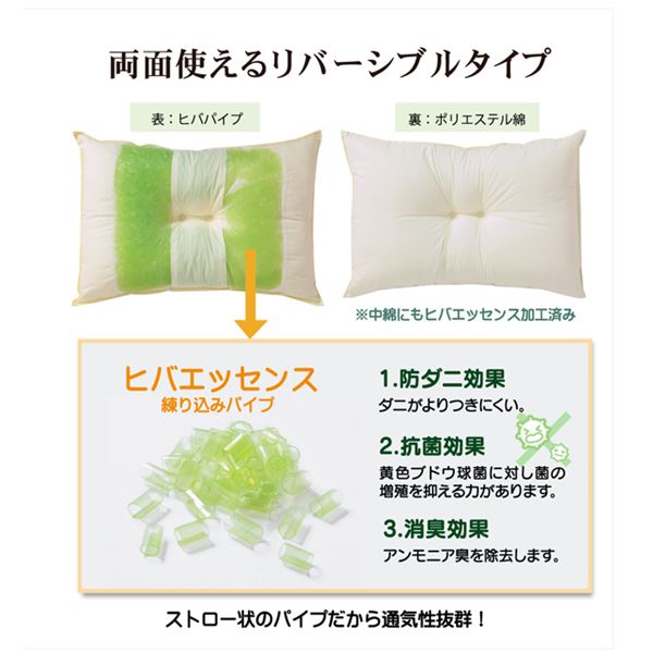 枕/ピロー 【約43×63×14cm 普通】 側地綿100% 高さを選べる ヒバエッセンス使用 『森の眠りひば枕B』 〔ベッドルーム〕 (代引不可) [3]