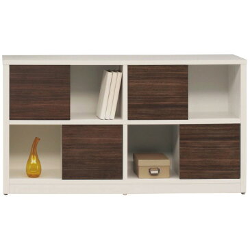 オープンシェルフ/収納棚 【幅144cm/ツートン(ホワイト&ダークブラウン)】 扉付き 日本製 【完成品】【代引不可】