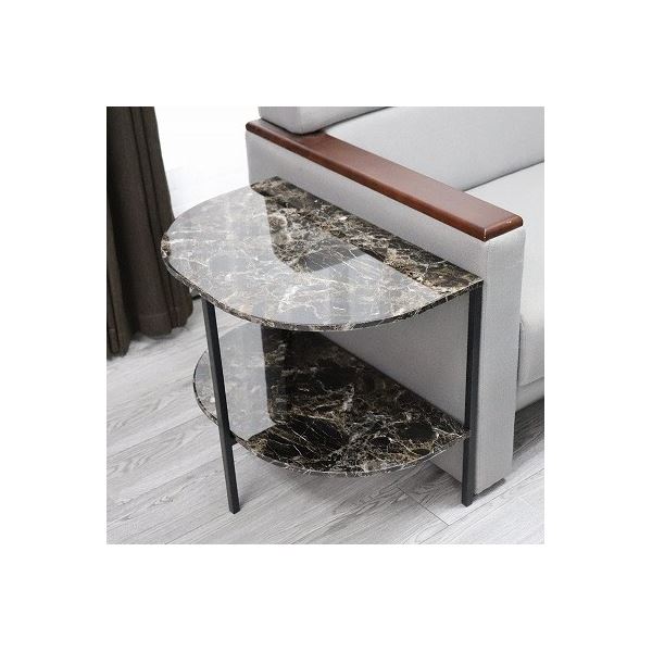 サイドテーブル ローテーブル 約幅60×奥行39×高さ50cm ブラウン マーブル調 大理石調 スチール脚 組立..