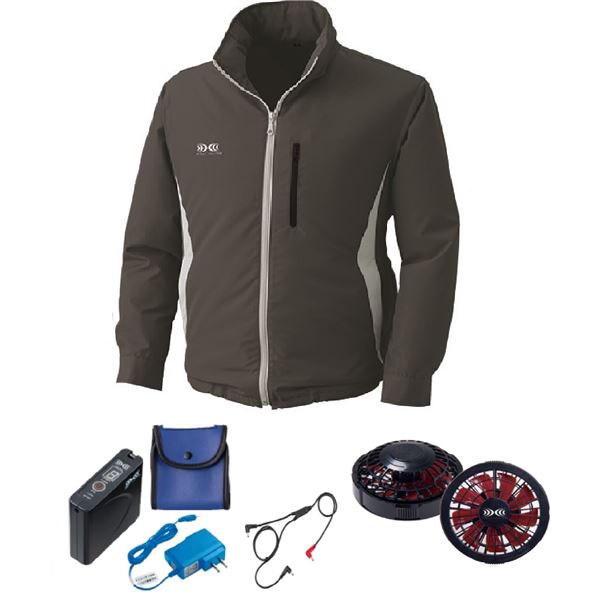 KU90520 空調服 R ポリエステル製フード付き FAN2200BR・RD9261・LISUPER1セット チャコール 3L【送料無料】 (代引不可)のサムネイル