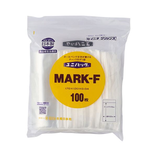（まとめ）セイニチ ユニパック チャック付 ポリエチレン(書き込める白ベタ三ツ窓付) ヨコ120×タテ170×厚み0.04mm MARK-F 1パック(100枚)【×3セット】 (代引不可)