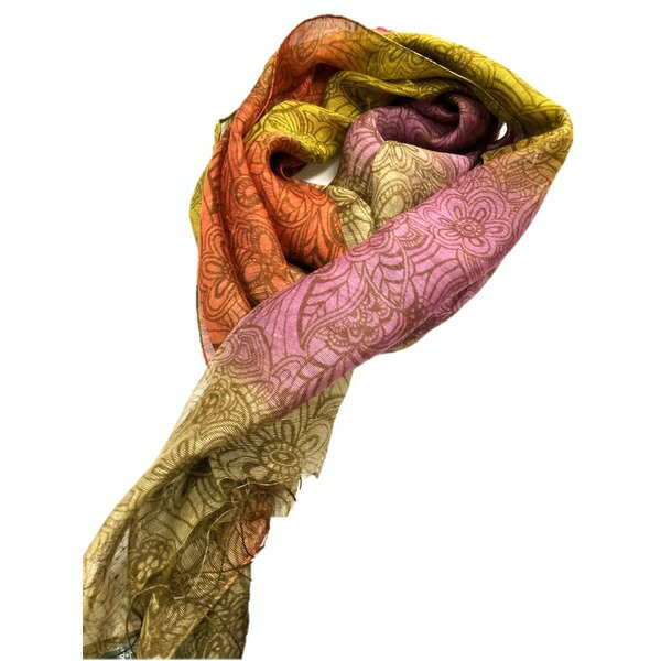 トラッド メンズ レディース シルク混グラデーションストール レモンピーチ×ペイズリー (代引不可)