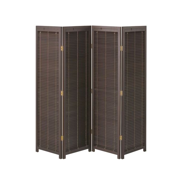 和モダン 衝立/パーテーション 【4連 ブラウン 幅450×奥行25×高さ1720mm×4枚】 木製 桐塗装 銅製丁番 ..