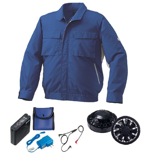 KU91910 空調服 R 綿・ポリ混紡 脇下マチ付きII FAN2200B・RD9261・LISUPER1セット ブルー×シルバー L【送料無料】 (代引不可)