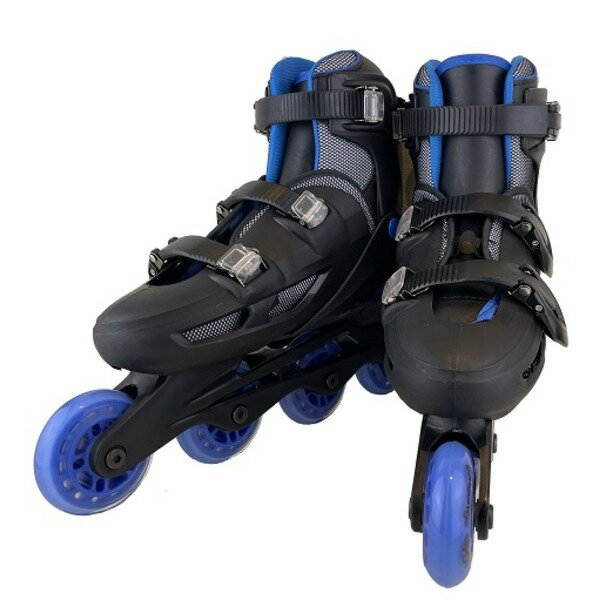 インラインスケート/ローラースケート 【ブルー】 24〜27cm 4段階サイズ調整可能 肉厚インナー 〔スポ..