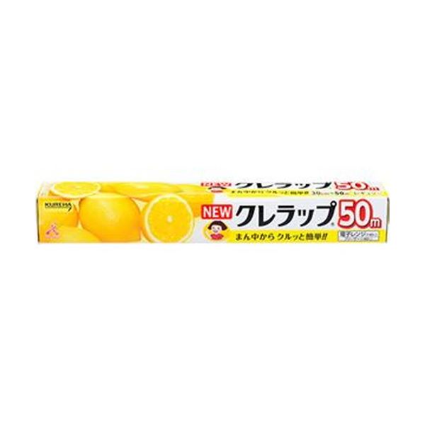 ■商品内容【ご注意事項】この商品は下記内容×10セットでお届けします。●V字型の刃で、真ん中からスパッときれます、お皿に合わせて切れるので、ムダがなく、まとわりつきを防ぎます。●つまめるフラップでフィルムがひき出しやすい。ストッパーニスで巻戻りにくい。●エンボス加工ですべりにくい、角がないので握りやすい、取り外し簡単!植物生まれのプラスチック刃。■商品スペック種類：ラップ寸法：幅30cm×長さ50m材質：ポリ塩化ビニリデン耐熱温度：140℃耐冷温度：-60℃その他仕様仕様:レギュラー50m●プラ刃シリーズ名：クレラップ■送料・配送についての注意事項●本商品の出荷目安は【1 - 5営業日　※土日・祝除く】となります。●お取り寄せ商品のため、稀にご注文入れ違い等により欠品・遅延となる場合がございます。●本商品は仕入元より配送となるため、沖縄・離島への配送はできません。[ クレラツプ30cmx50m ]