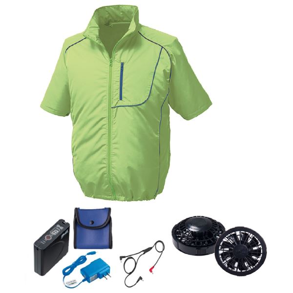 KU91720 空調服 R ポリエステル製 半袖 FAN2200B・RD9261・LISUPER1セット ライムグリーン×ネイビー 3L..