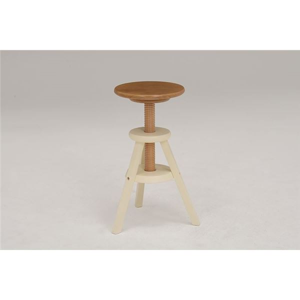 回転 スツール/オットマン 【ナチュラルホワイト】 約幅39.5×奥行37×高さ46〜60cm 木製 ラバーウッド 〔リビング ダイニング〕 (代引不可) [2]