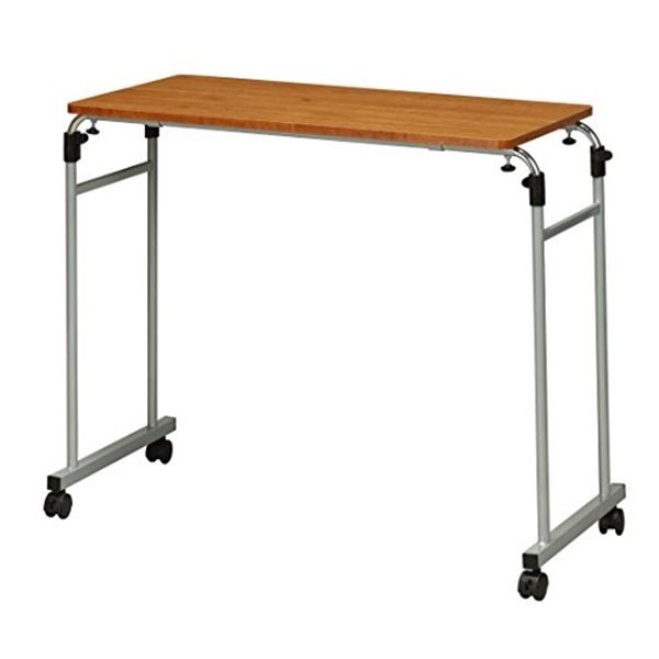 サイドテーブル ミニテーブル 約幅96〜145cm ブラウン キャスター付き 伸縮式 高さ調節可 ベッドテーブル 組立品 ベッドルーム (代引不可)