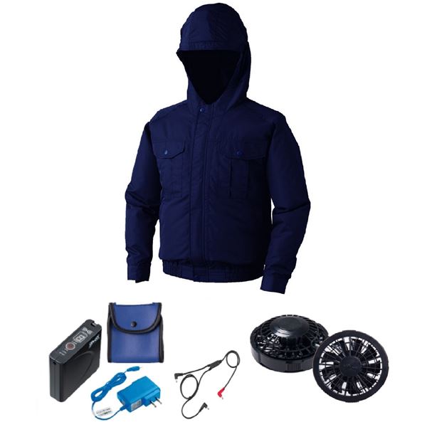 KU90810 空調服 R ポリエステル製フード付き FAN2200B・RD9261・LISUPER1セット ダークブルー M【送料無料】 (代引不可)