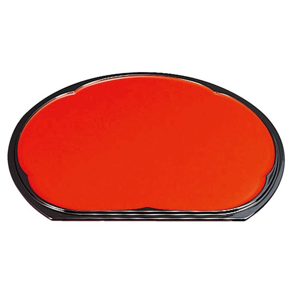 尺1 梅型半月両面盆/トレー 【朱/梨地】 335×292×12mm 日本製 〔和食 レストラン 居酒屋 店舗 お店〕 (代引不可)