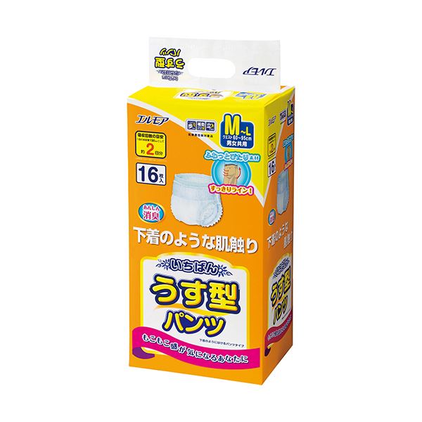 カミ商事 エルモア いちばんうす型パンツ M-L 1セット(64枚:16枚×4パック) (代引不可)