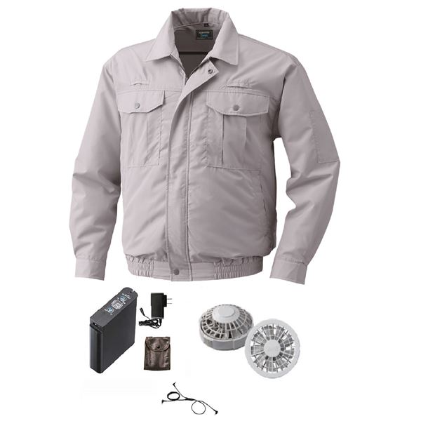 フルハーネス仕様 空調服/作業着 【ファンカラー：グレー カラー：シルバー 5L】 ポリエステル LIPRO2リチウムバッテリー KU9054F (代引不可)