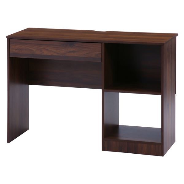 パソコンデスク 学習机 幅110cm ミディアムブラウン 袖付き 引き出し収納付 片袖デスク 組立品 工具不..