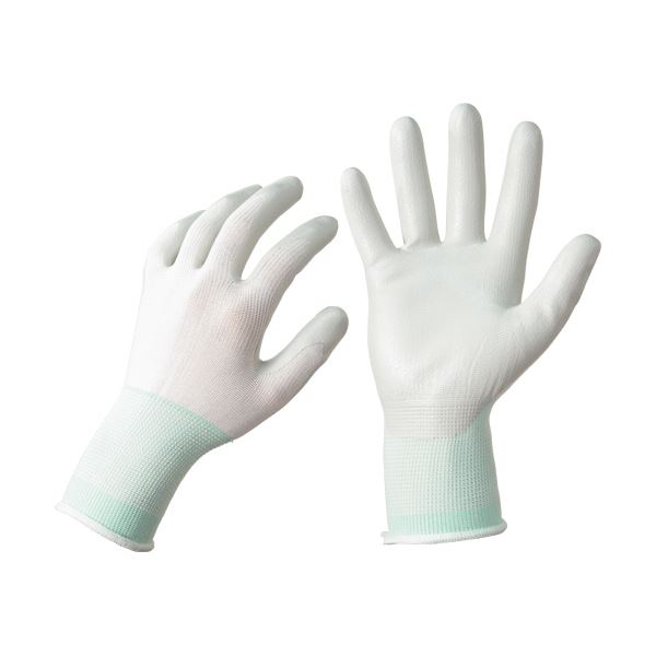 （まとめ）TANOSEE ニトリル 背抜き手袋 M ホワイト/グリーン 1セット（25双：5双×5パック） 【×3セット】 (代引不可)