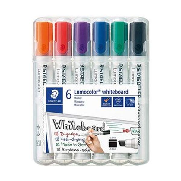 （まとめ）ステッドラー ルモカラーホワイトボードマーカー 角芯 6色（各色 1本）351BWP6 1パック【×10セット】 (代引不可)